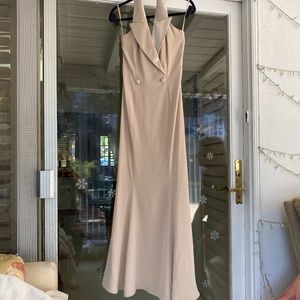 Niteline by Della Roufogali Beige Satin Halter Dress